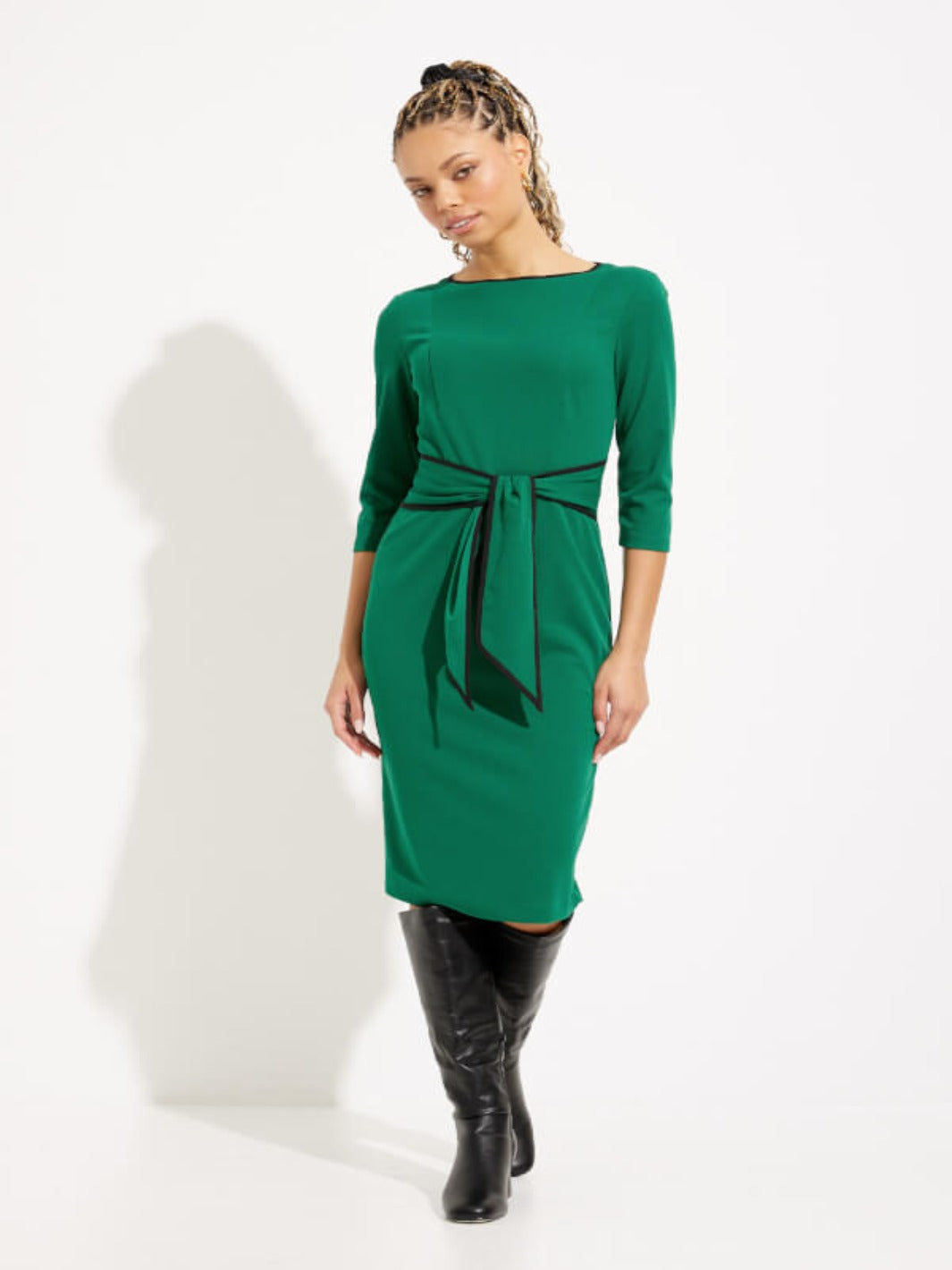Joseph Ribkoff - Contrast Trim 3/4 Sleeve Dress In Green 221210TT-Nicola Ross