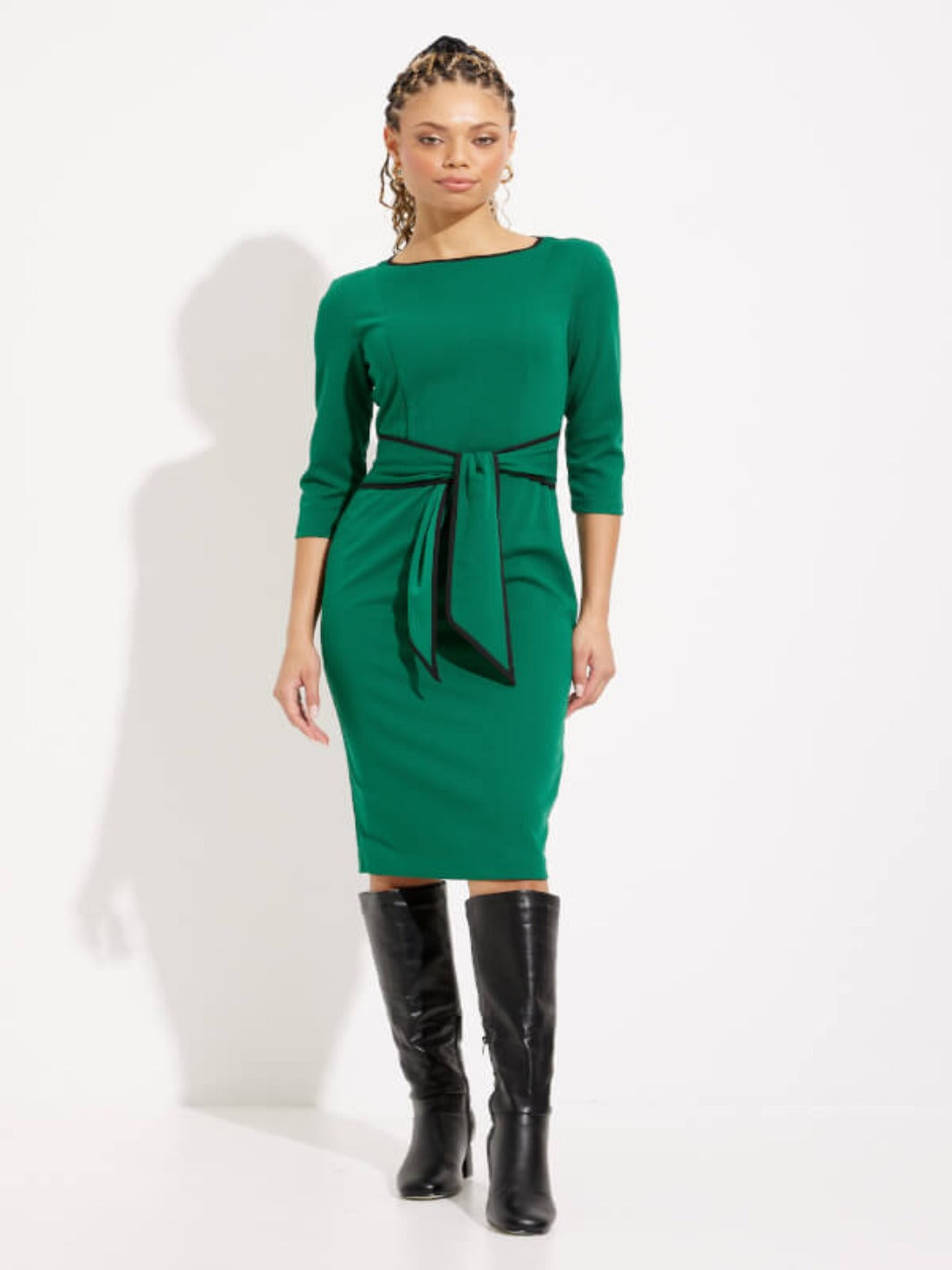 Joseph Ribkoff - Contrast Trim 3/4 Sleeve Dress In Green 221210TT-Nicola Ross