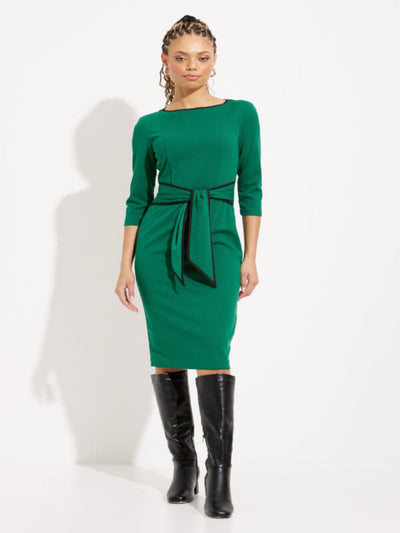 Joseph Ribkoff - Contrast Trim 3/4 Sleeve Dress In Green 221210TT-Nicola Ross