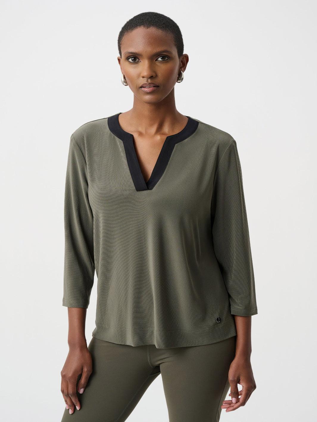 Joseph Ribkoff Contrast Trim Top In Avocado/Black 263629-Nicola Ross