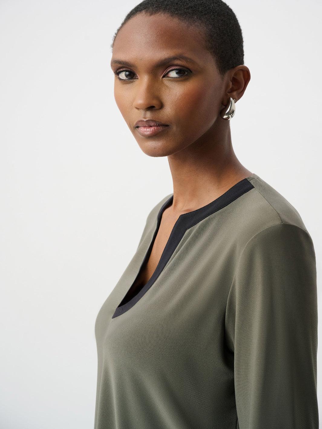 Joseph Ribkoff Contrast Trim Top In Avocado/Black 263629-Nicola Ross