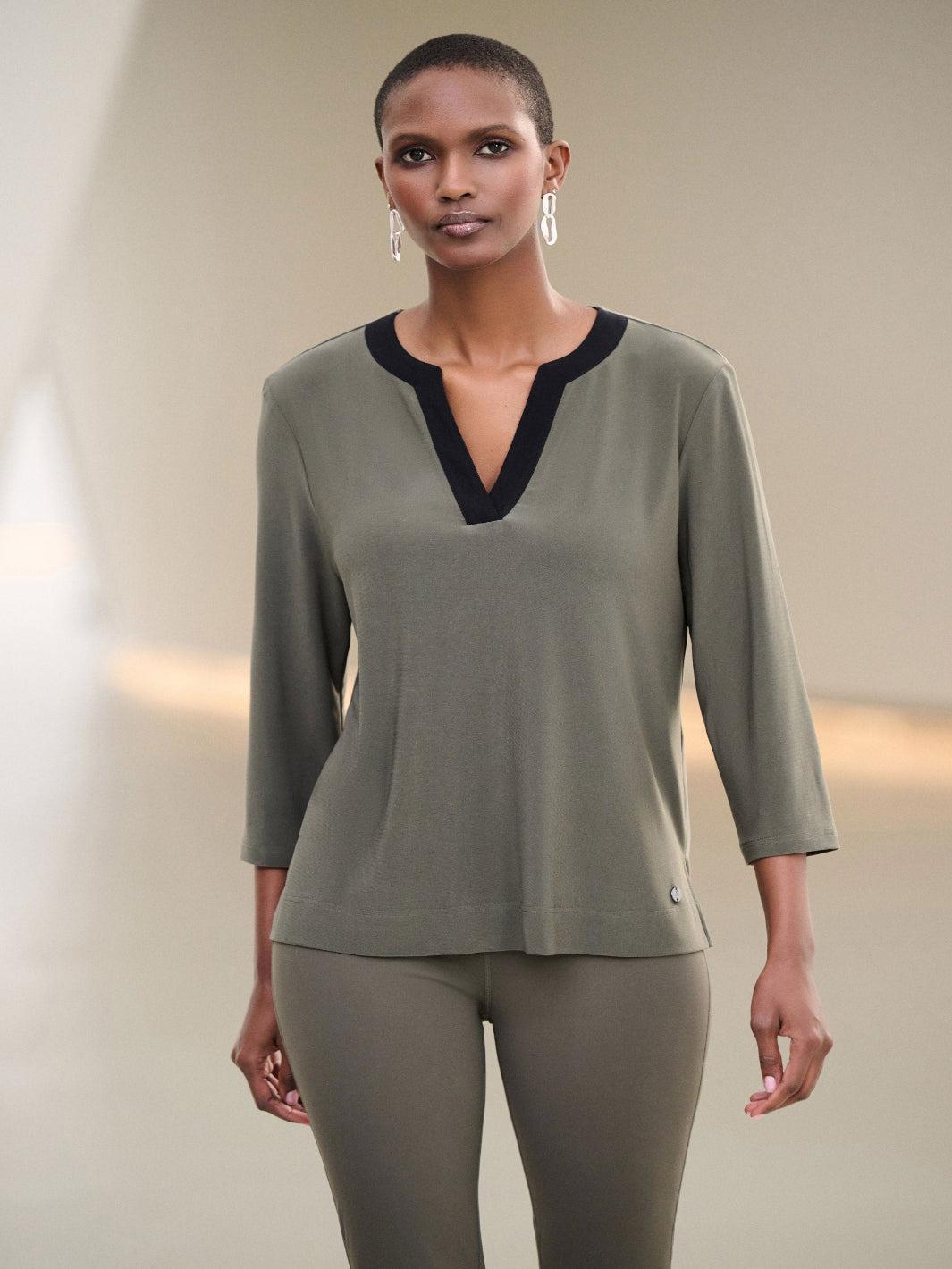 Joseph Ribkoff Contrast Trim Top In Avocado/Black 263629-Nicola Ross