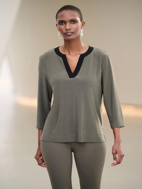 Joseph Ribkoff Contrast Trim Top In Avocado/Black 263629-Nicola Ross