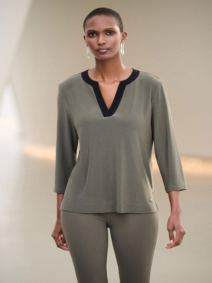 Joseph Ribkoff Contrast Trim Top In Avocado/Black 263629-Nicola Ross