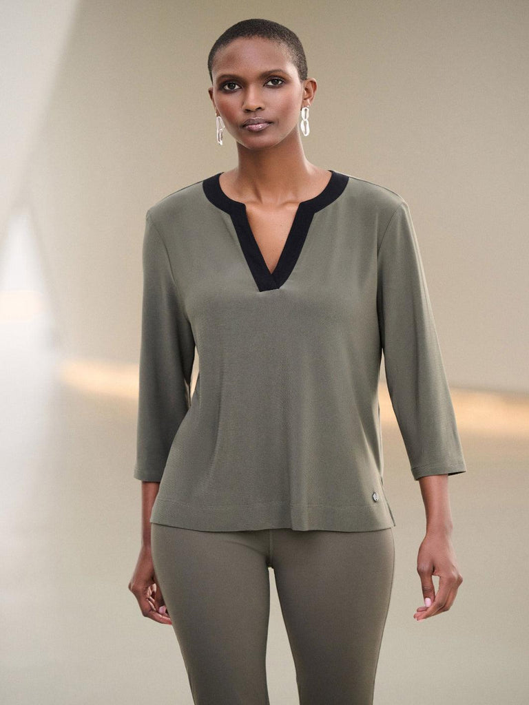 Joseph Ribkoff Contrast Trim Top In Avocado/Black 263629 – Nicola Ross