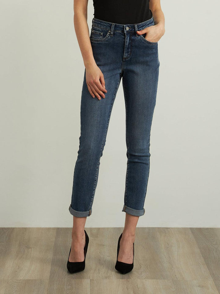 Joseph Ribkoff Cropped Cuffed Jeans In Blue Denim 213942SS25-Nicola Ross