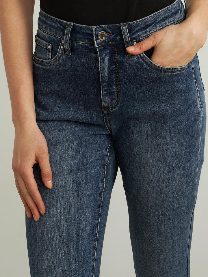 Joseph Ribkoff Cropped Cuffed Jeans In Blue Denim 213942SS25-Nicola Ross