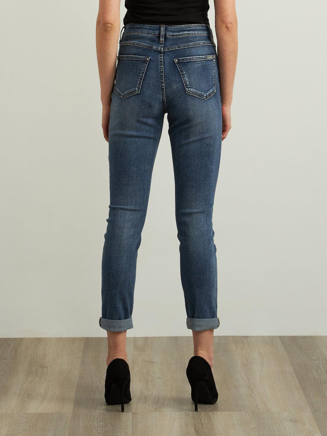 Joseph Ribkoff Cropped Cuffed Jeans In Blue Denim 213942SS25-Nicola Ross
