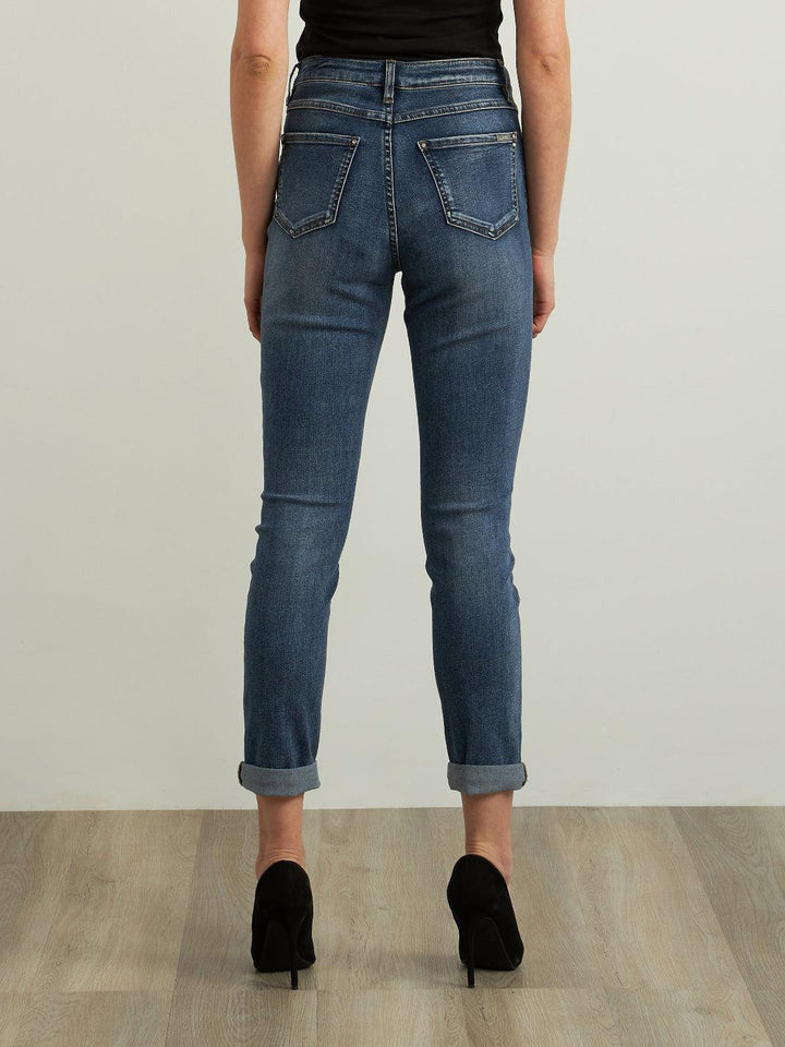 Joseph Ribkoff Cropped Cuffed Jeans In Blue Denim 213942SS25-Nicola Ross