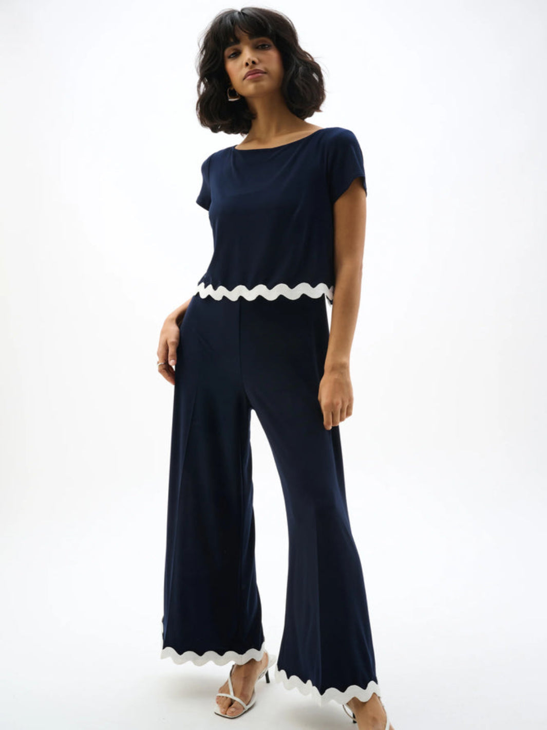 Joseph Ribkoff Cropped Jumpsuit In Midnight Blue/Vanilla 262144X-Nicola Ross