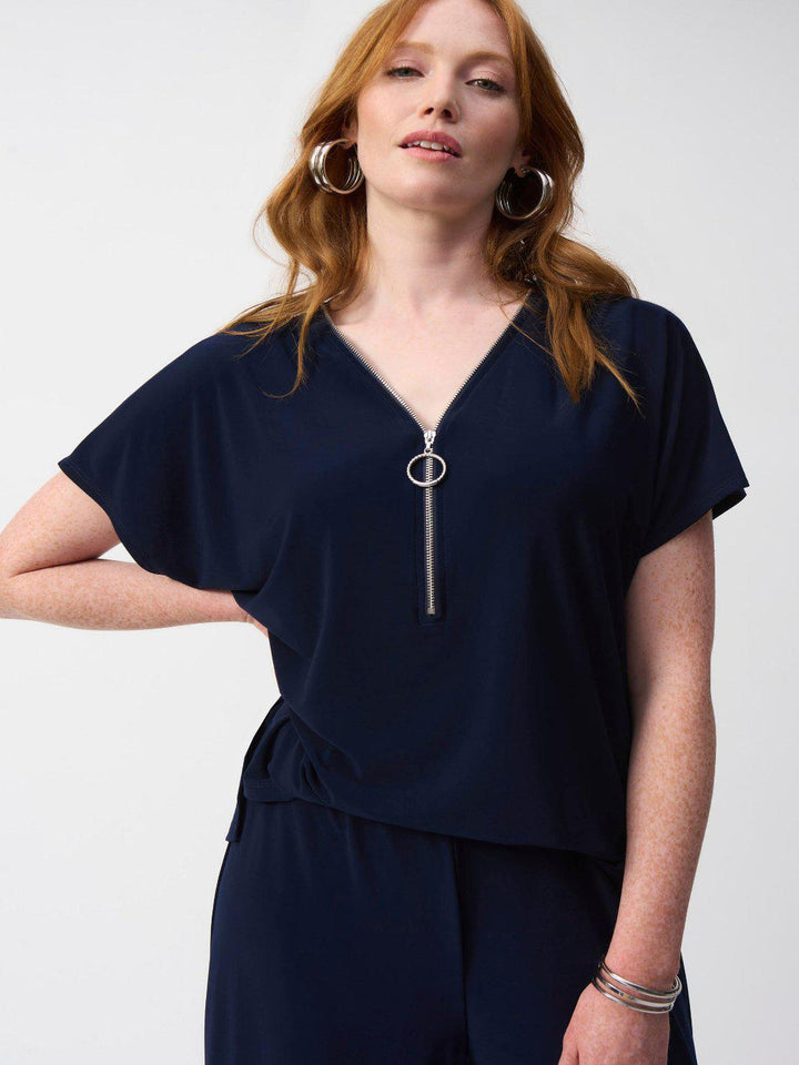 Joseph Ribkoff Cropped V-Neck Jumpsuit In Midnight Navy 251044-Nicola Ross