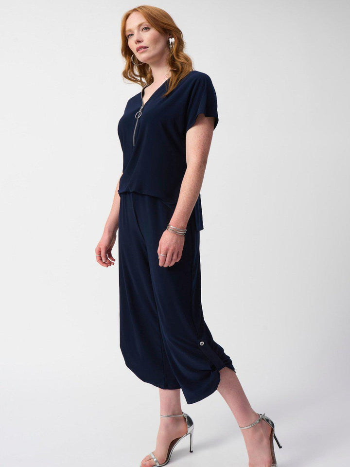 Joseph Ribkoff Cropped V-Neck Jumpsuit In Midnight Navy 251044-Nicola Ross