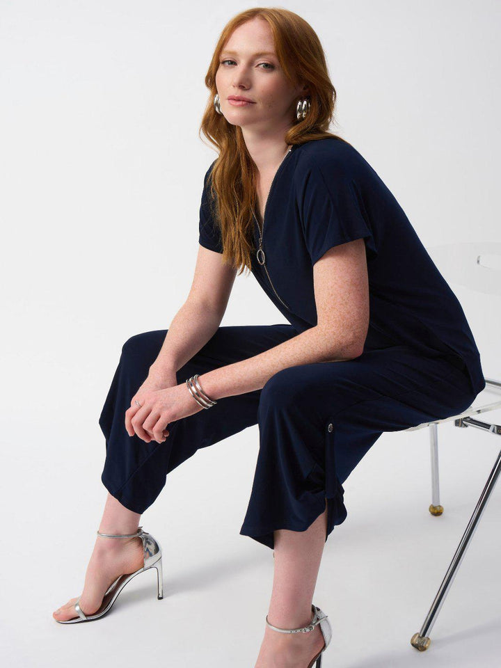 Joseph Ribkoff Cropped V-Neck Jumpsuit In Midnight Navy 251044-Nicola Ross