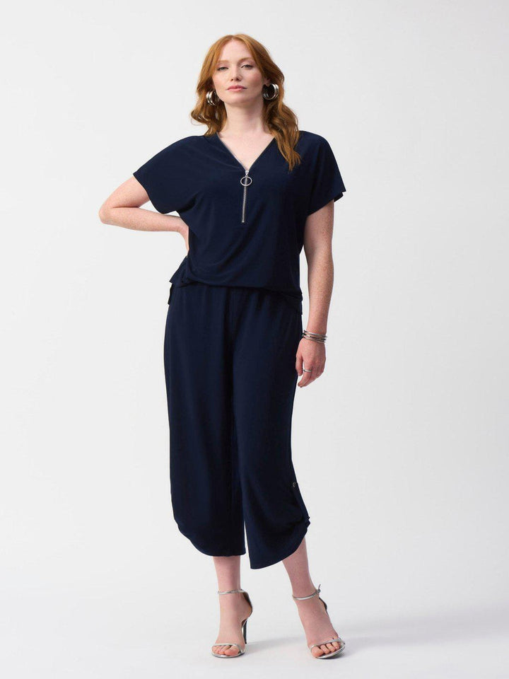 Joseph Ribkoff Cropped V-Neck Jumpsuit In Midnight Navy 251044-Nicola Ross