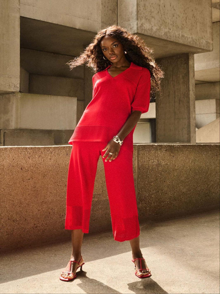 Joseph Ribkoff Cropped Wide-leg Mesh Trousers In Radiant Red 251915-Nicola Ross