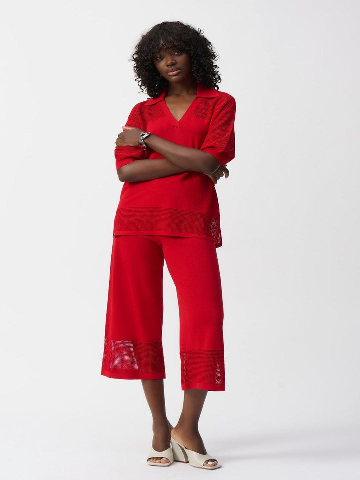 Joseph Ribkoff Cropped Wide-leg Mesh Trousers In Radiant Red 251915-Nicola Ross