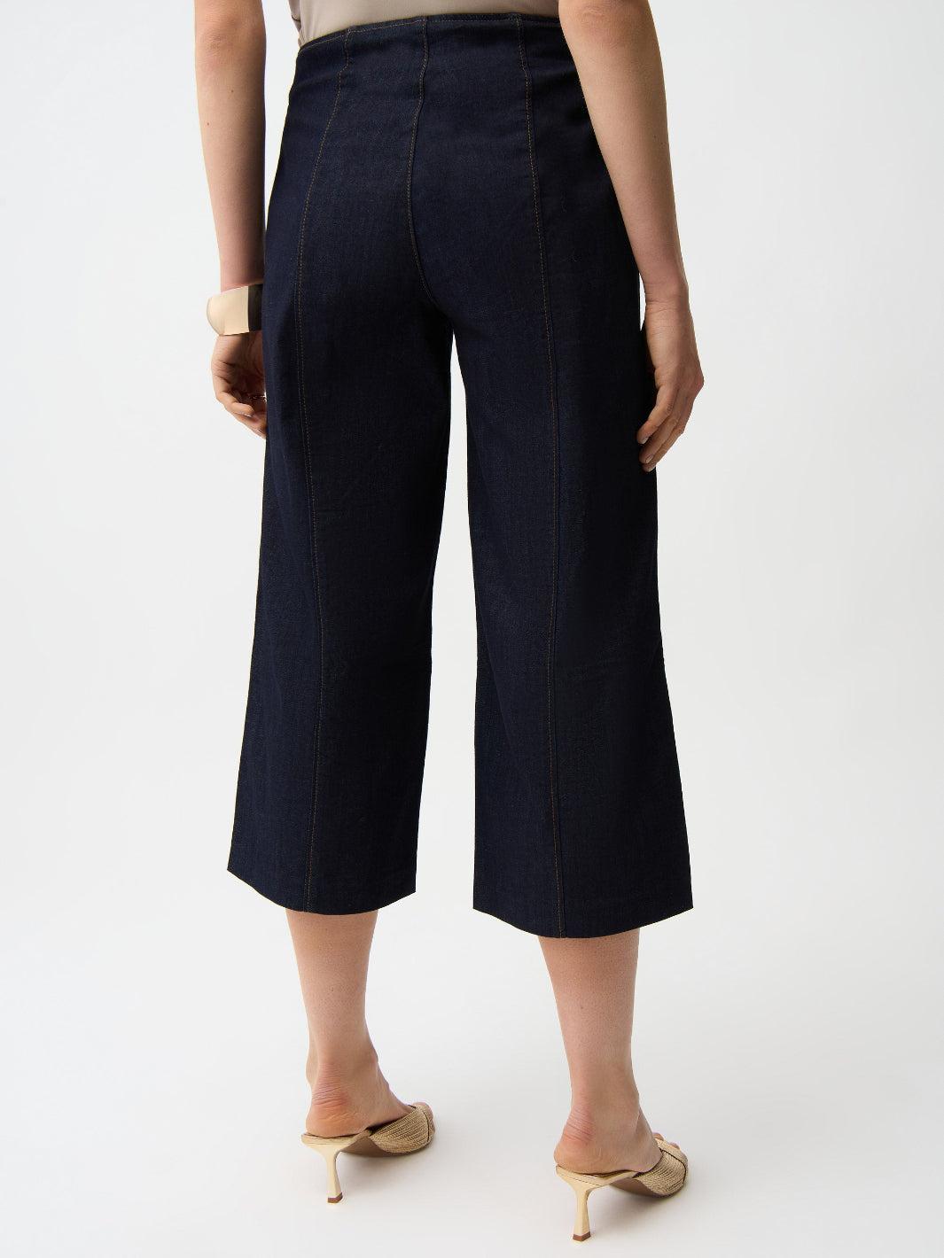 Joseph Ribkoff Cropped Wide-leg Trousers In Dark Denim 261955-Nicola Ross