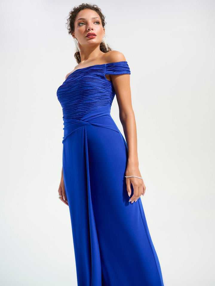 Joseph Ribkoff Elegant Off-shoulder Maxi Dress In Royal Sapphire 261733-Nicola Ross