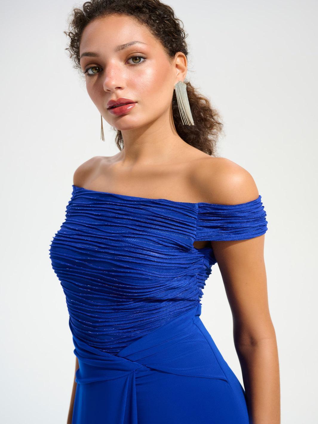 Joseph Ribkoff Elegant Off-shoulder Maxi Dress In Royal Sapphire 261733-Nicola Ross