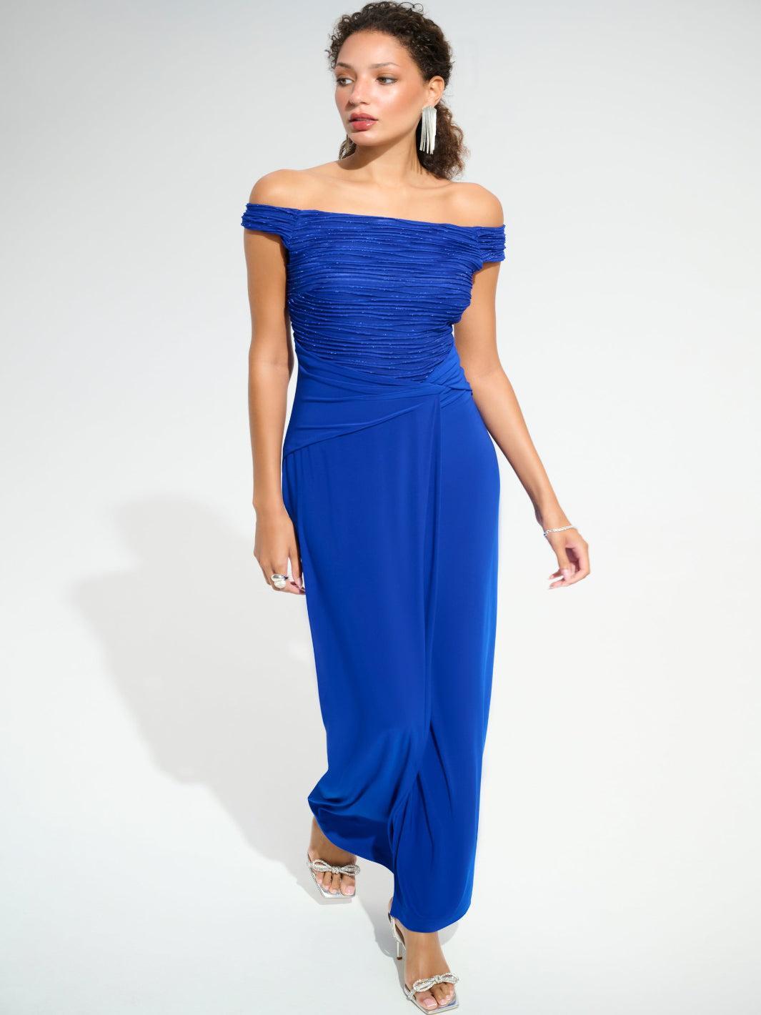 Joseph Ribkoff Elegant Off-shoulder Maxi Dress In Royal Sapphire 261733-Nicola Ross