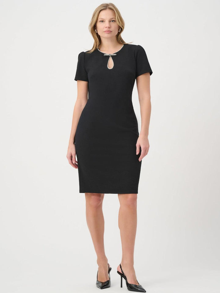 Joseph Ribkoff Embellished Bow Midi Dress In Black 264162-Nicola Ross