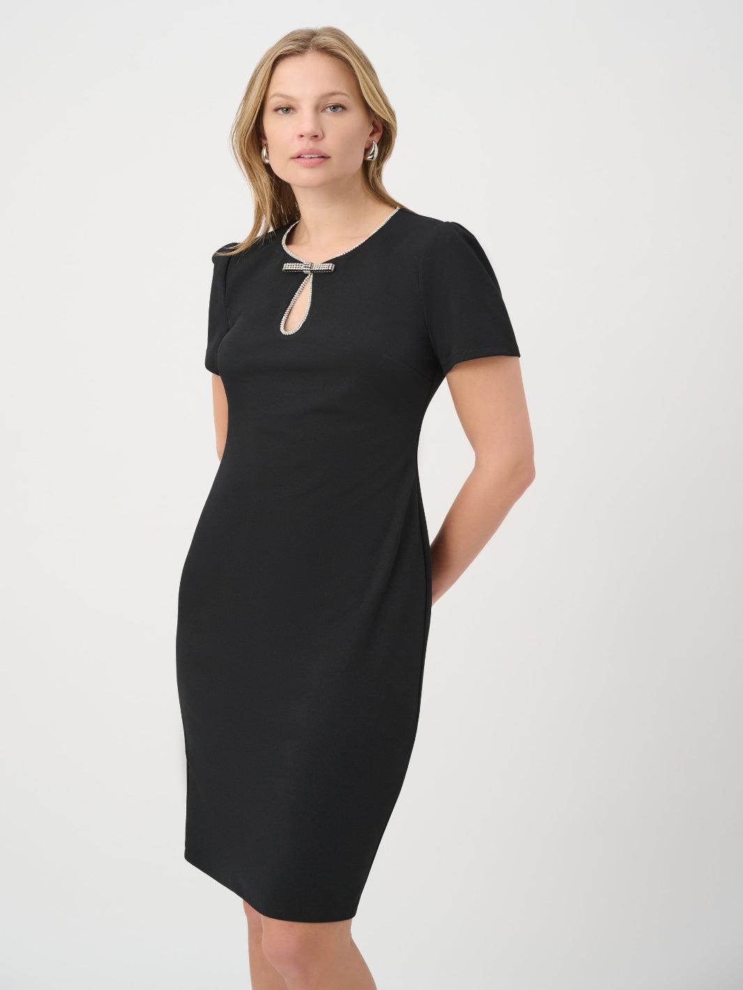 Joseph Ribkoff Embellished Bow Midi Dress In Black 264162-Nicola Ross