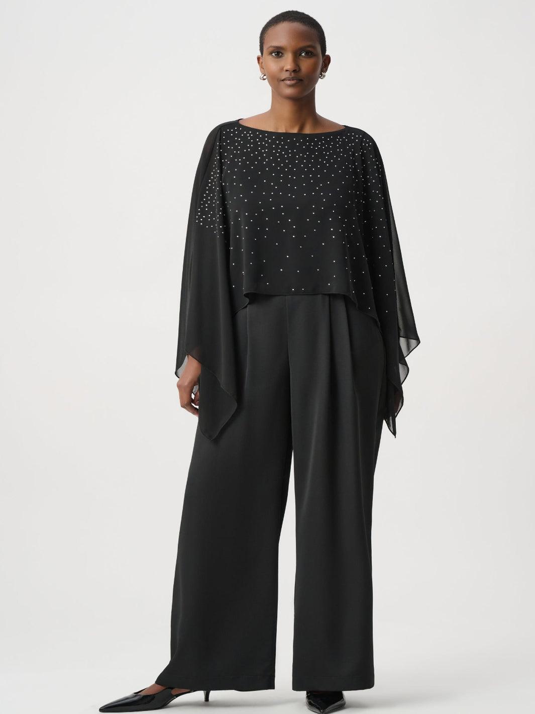Joseph Ribkoff Embellished Chiffon Top In Black 264177-Nicola Ross