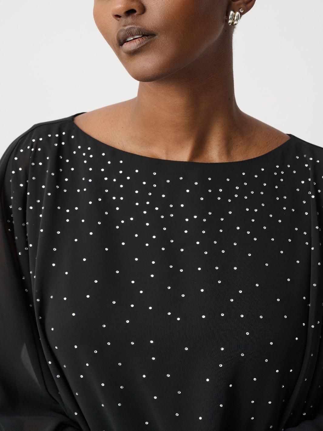 Joseph Ribkoff Embellished Chiffon Top In Black 264177-Nicola Ross