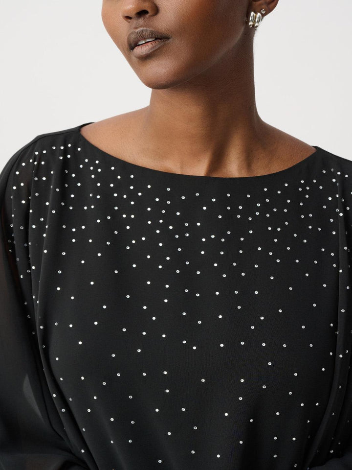 Joseph Ribkoff Embellished Chiffon Top In Black 264177-Nicola Ross