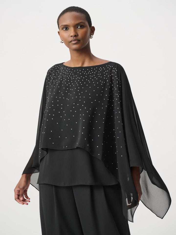 Joseph Ribkoff Embellished Chiffon Top In Black 264177-Nicola Ross