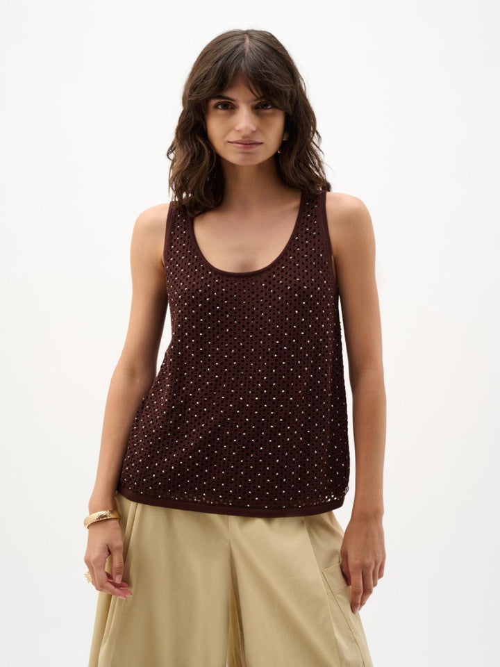 Joseph Ribkoff Embellished Knit Cami In Mahogony 262957-Nicola Ross