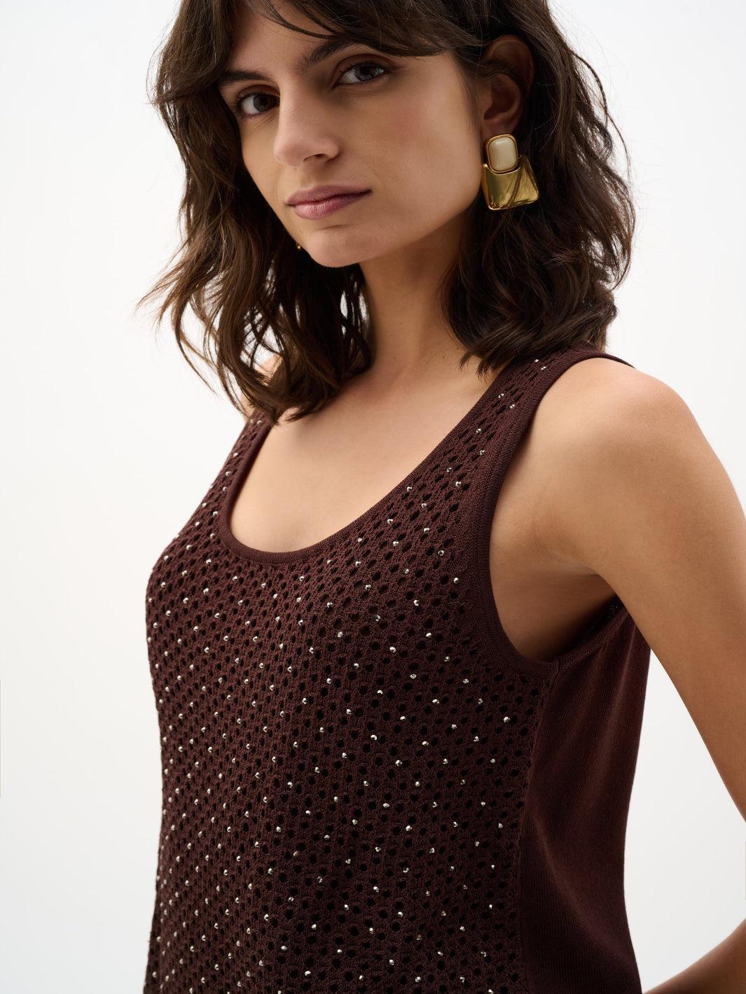 Joseph Ribkoff Embellished Knit Cami In Mahogony 262957-Nicola Ross