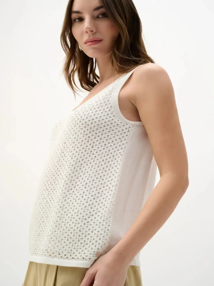 Joseph Ribkoff Embellished Knit Cami In White 262957-Nicola Ross