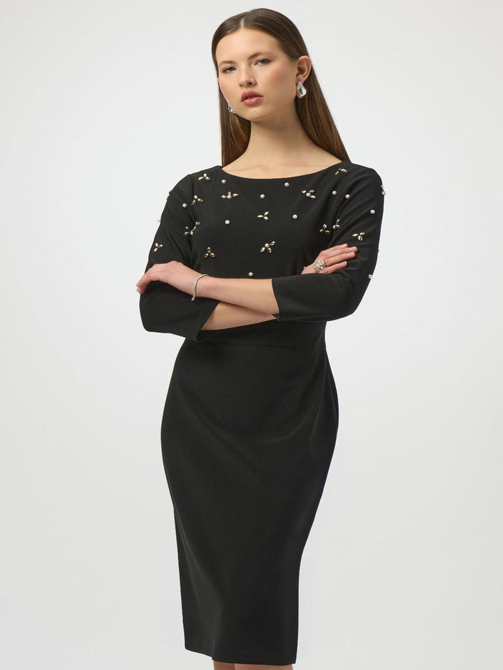 Joseph Ribkoff Embellished Midi Dress In Black 254007-Nicola Ross