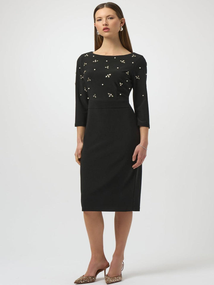 Joseph Ribkoff Embellished Midi Dress In Black 254007-Nicola Ross