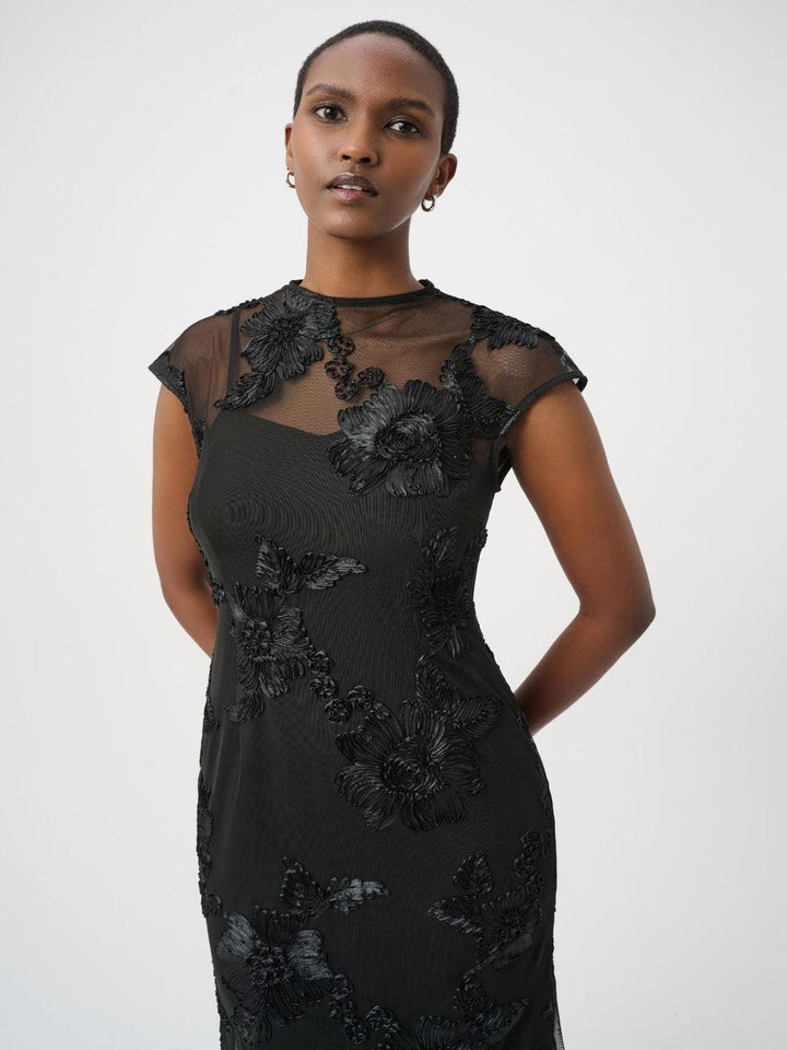 Joseph Ribkoff Embellished Midi Dress In Black 264143-Nicola Ross