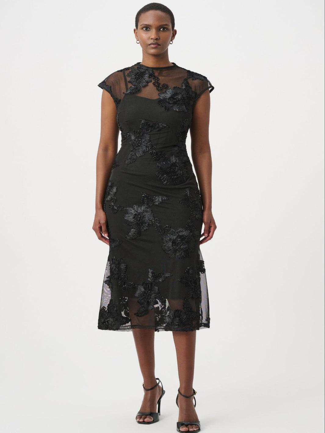 Joseph Ribkoff Embellished Midi Dress In Black 264143-Nicola Ross