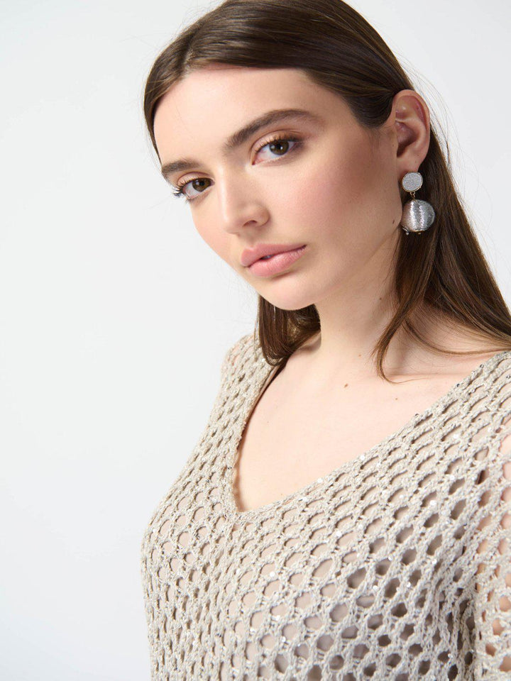Joseph Ribkoff Embellished V-neck Pullover Top In Champagne 241922-Nicola Ross
