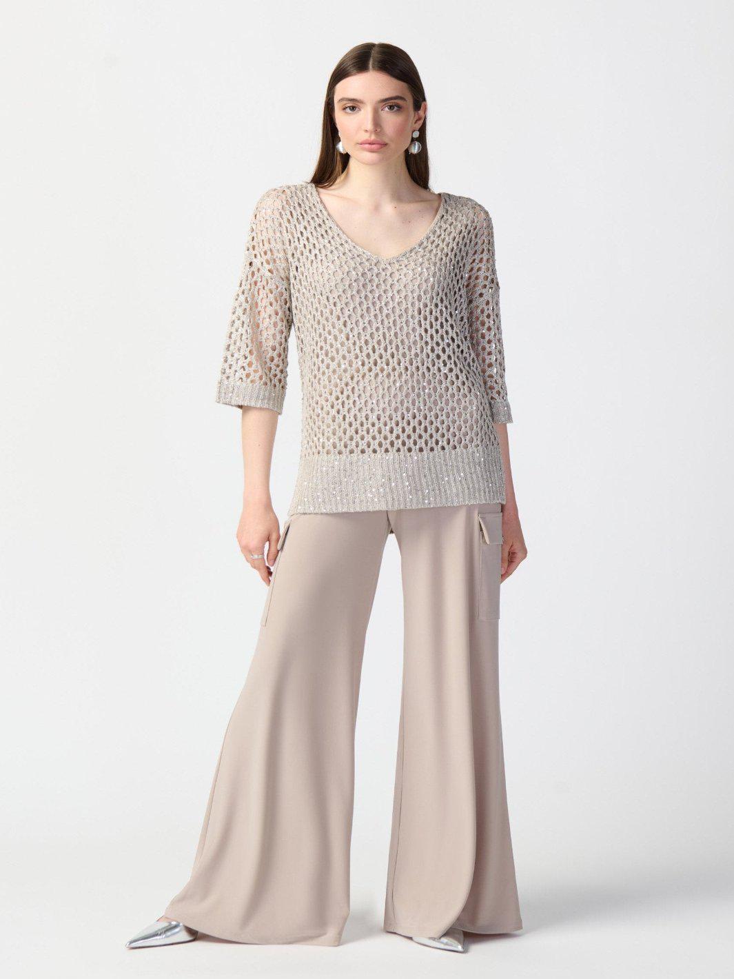 Joseph Ribkoff Embellished V-neck Pullover Top In Champagne 241922-Nicola Ross