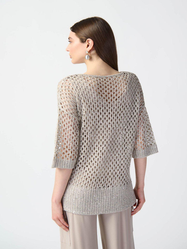 Joseph Ribkoff Embellished V-neck Pullover Top In Champagne 241922-Nicola Ross