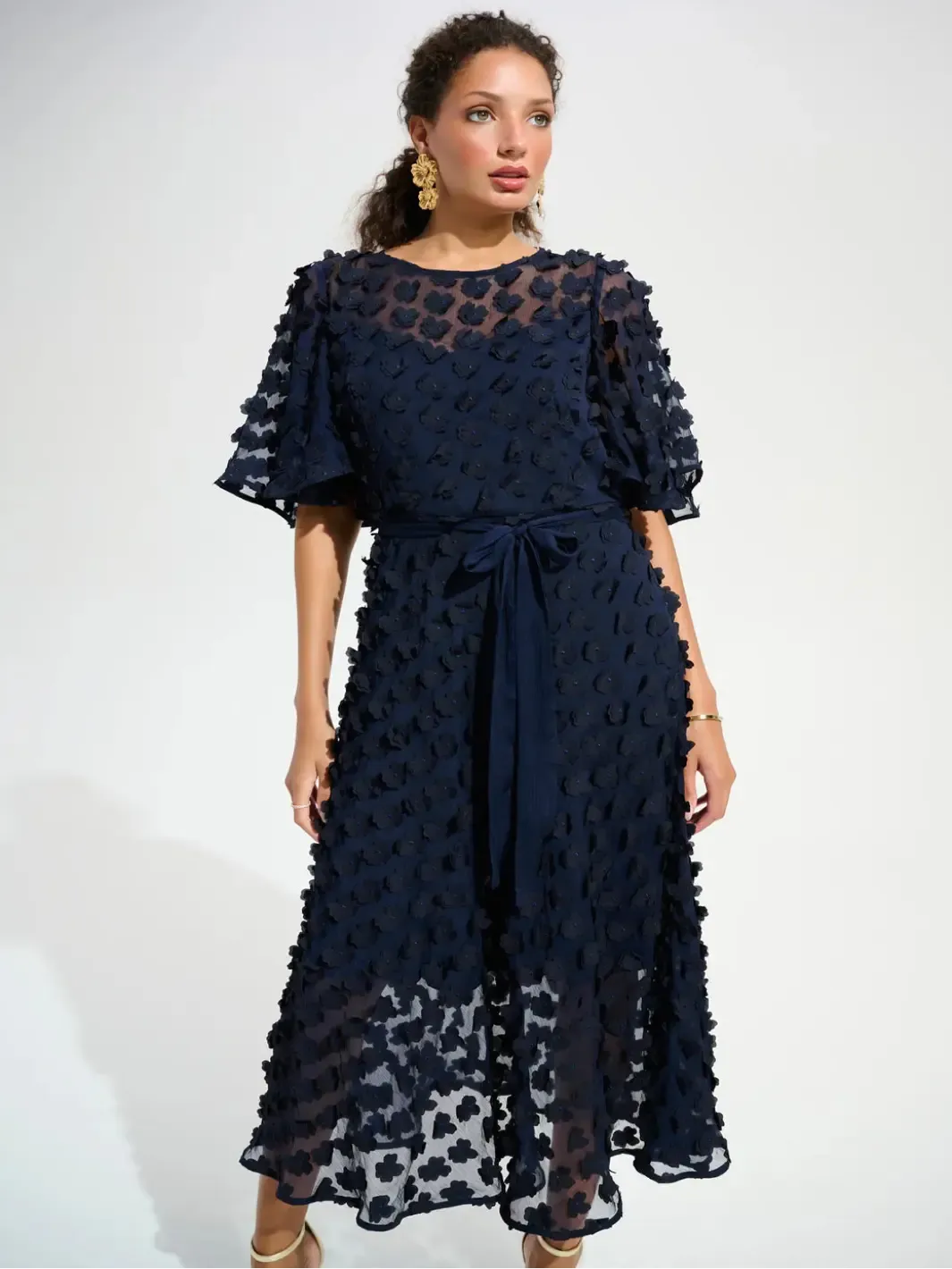 Joseph Ribkoff Embroidered Chiffon Dress In Midnight Blue 261738-Nicola Ross
