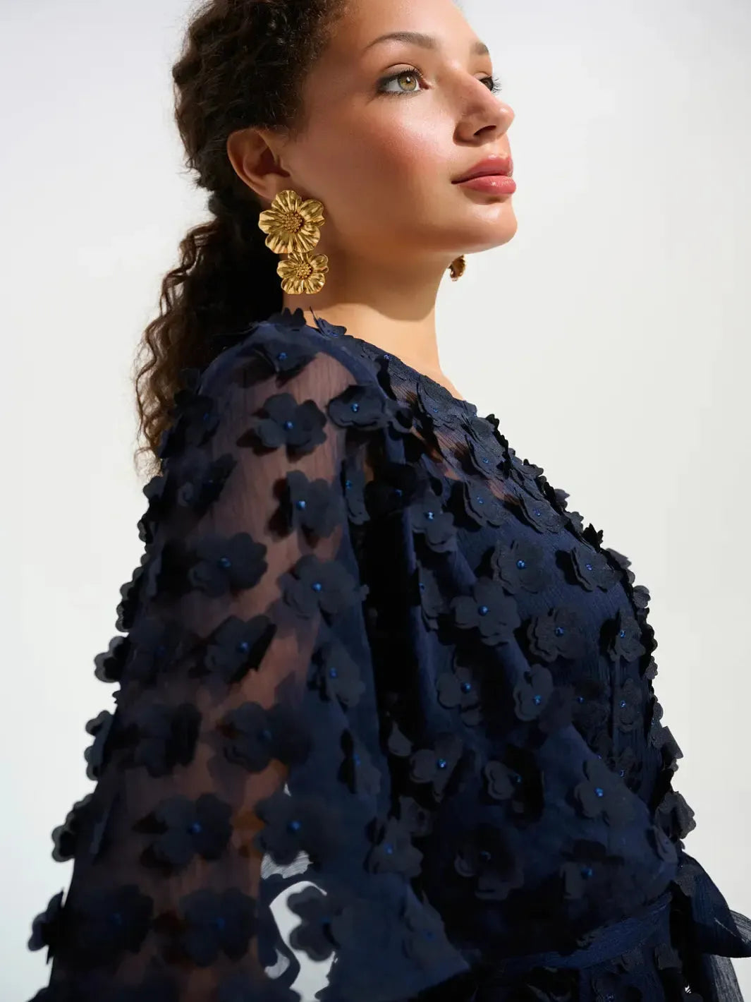 Joseph Ribkoff Embroidered Chiffon Dress In Midnight Blue 261738-Nicola Ross