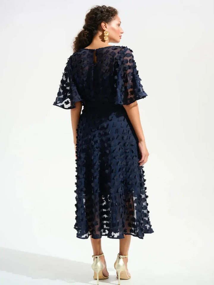 Joseph Ribkoff Embroidered Chiffon Dress In Midnight Blue 261738-Nicola Ross