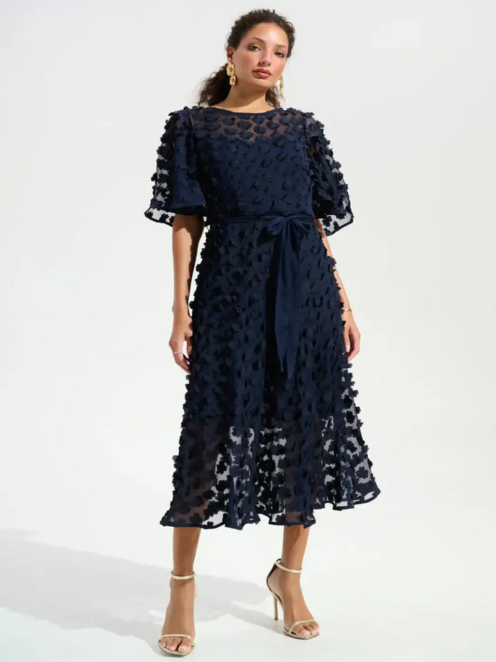 Joseph Ribkoff Embroidered Chiffon Dress In Midnight Blue 261738-Nicola Ross