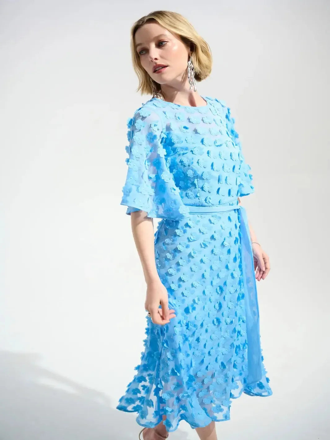 Joseph Ribkoff Embroidered Chiffon Dress In Sky Blue 261738-Nicola Ross