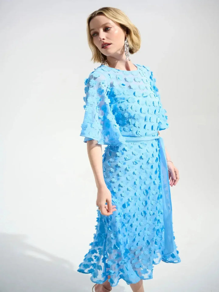Joseph Ribkoff Embroidered Chiffon Dress In Sky Blue 261738-Nicola Ross
