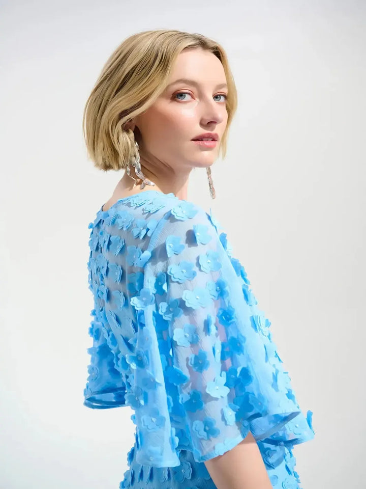 Joseph Ribkoff Embroidered Chiffon Dress In Sky Blue 261738-Nicola Ross