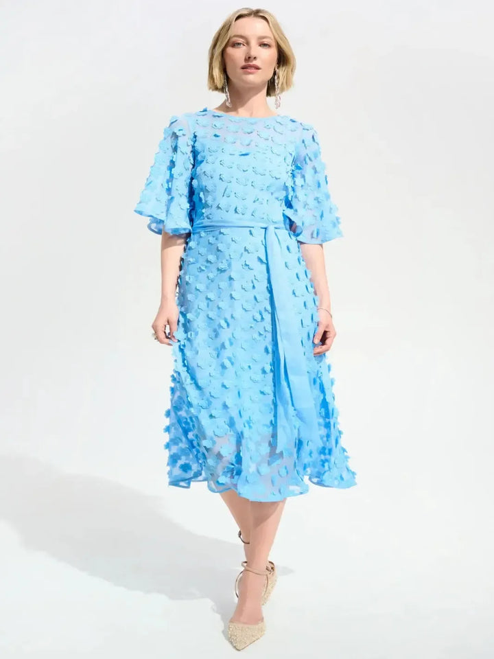 Joseph Ribkoff Embroidered Chiffon Dress In Sky Blue 261738-Nicola Ross