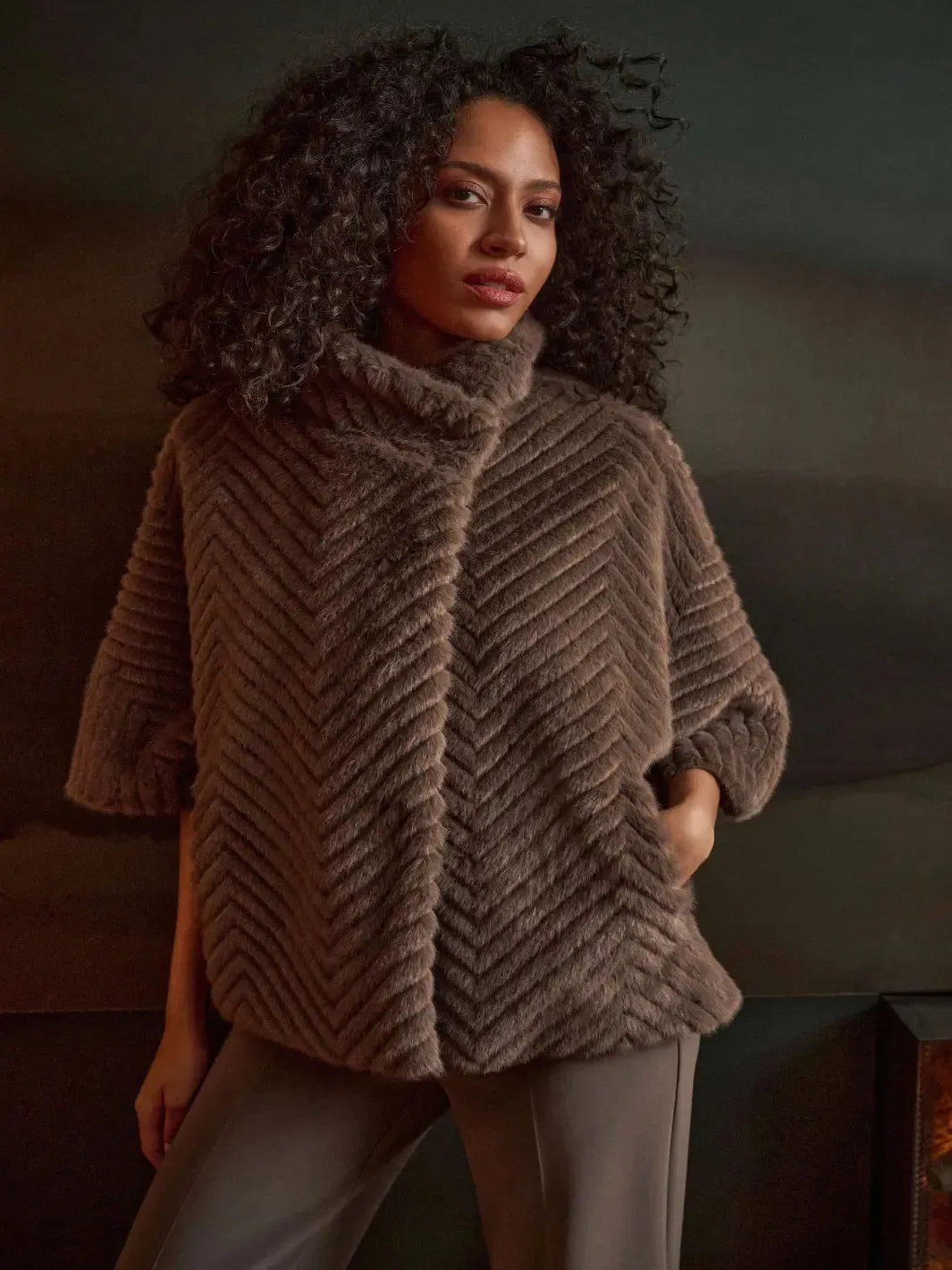 Joseph Ribkoff Faux Fur Cape Jacket In Mink 263917-Nicola Ross
