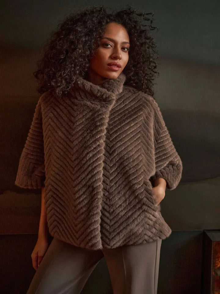 Joseph Ribkoff Faux Fur Cape Jacket In Mink 263917-Nicola Ross